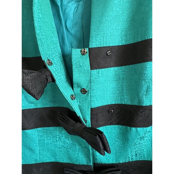 Adrianna Papell Silk Blazer Jacket Green Black Bows 8P - Picture 11 of 13